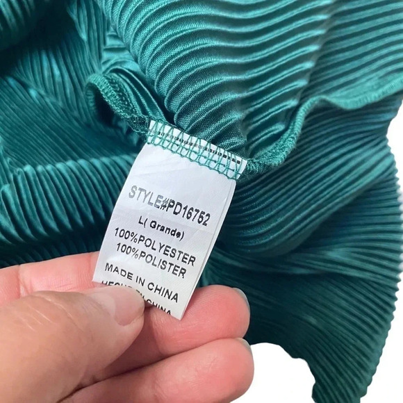 Papermoon Emerald Green Plissé Pleated Shirt Dress Belted Ruffle Hem Long Sleeve - Picture 15 of 16